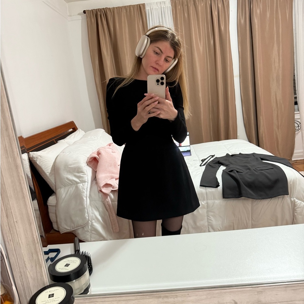 Aritzia Black Long-Sleeve Mini Dress with Flared Skirt